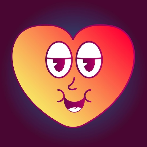 Vetor funny retro gradient heart character doodle red orange face avatar icon design element pattern art