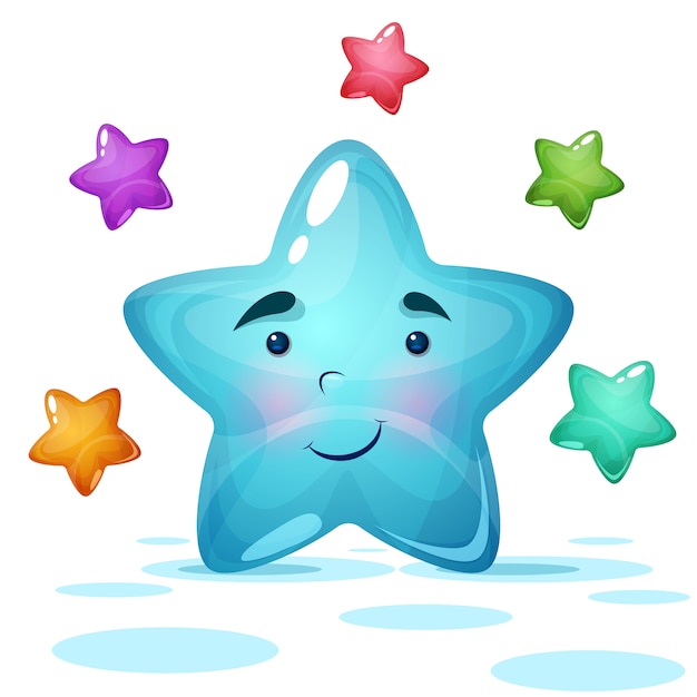 Funy, ilustração bonito da estrela azul.