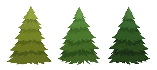 Fur tree set cartoon natal undecorated spruce árvores xmas feriados plana vetor ilustração coleção natal verde pele árvores