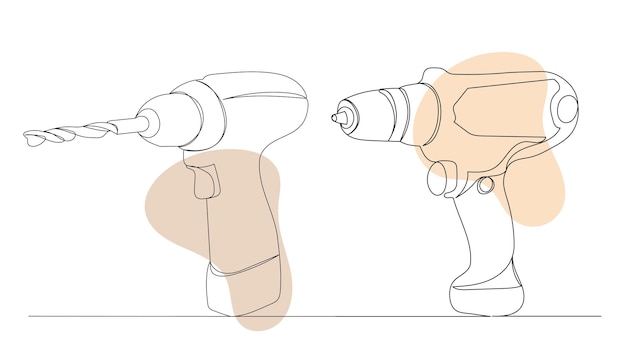 Furadeira elétrica desenhando um vetor de linha contínua