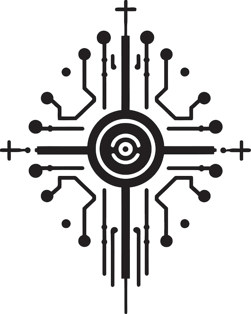 Vetor fusão futurística monochrome símbolo cibernético em vector negro techno threads chic abstract logo sh