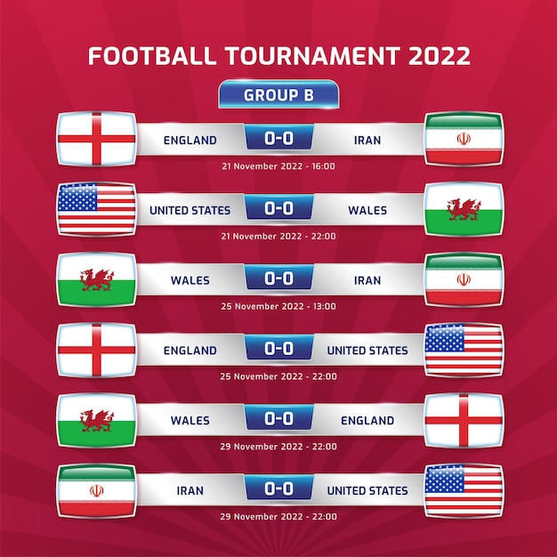 Copa do Mundo FIFA. copa do mundo 2022. modelo de calendário de jogos.  tabela de resultados de futebol, bandeiras de países do mundo. ilustração  vetorial grátis 10599238 Vetor no Vecteezy