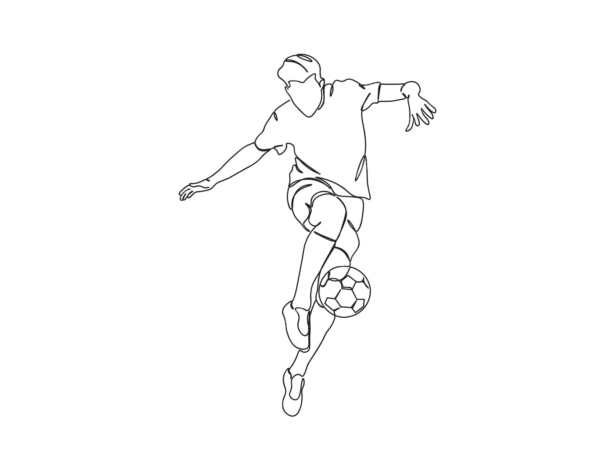 Desenho Para Colorir Com Menino Jogando Futebol Desenho Arte Linha  vetor(es) de stock de ©Sybirko 428463212