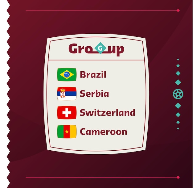 Futebol mundial 2022 grupo g bandeiras dos países participantes do campeonato mundial de 2022 ilustração vetorial