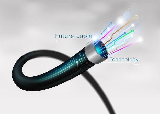 Vetor futuro da fibra óptica tecnologia de cabo