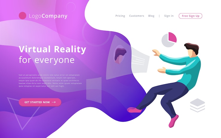Futuro homem de tecnologia em realidade virtual tocando e editando o modelo de site de interface