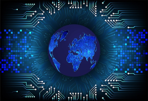 Vetor futuro mundo tecnologia azul hud conceito de segurança cibernética fundo