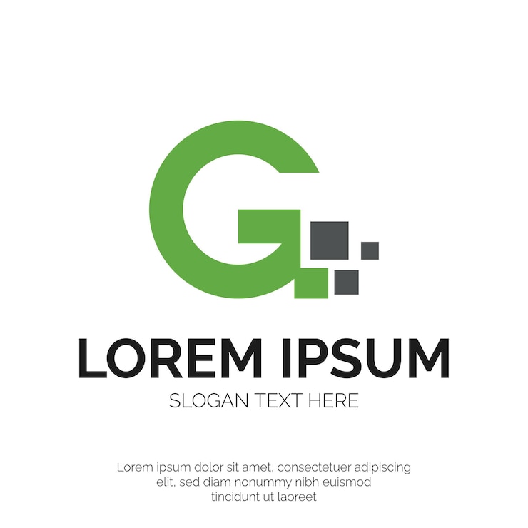 Vetor g design de logotipo digital de letras e pixels