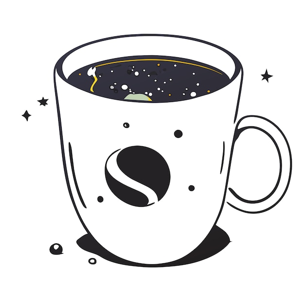 Galáxia dentro de uma xícara de chá mão desenhada cartoon adesivo ícone conceito ilustração isolada
