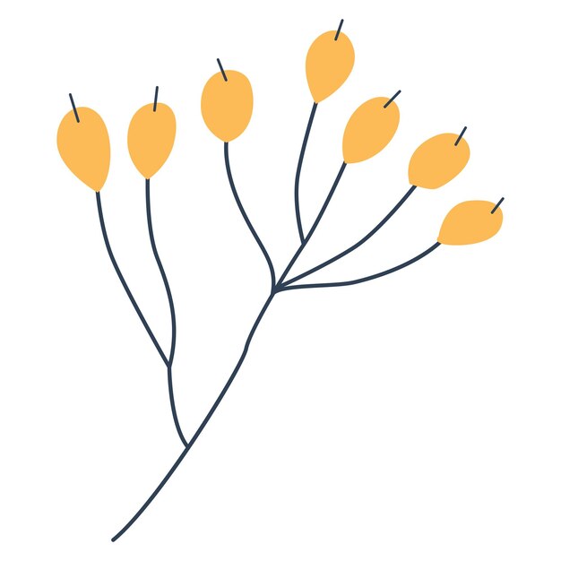 Vetor galho com frutos amarelos ramo de primavera bonito com folhas verão fundo ilustração botânica