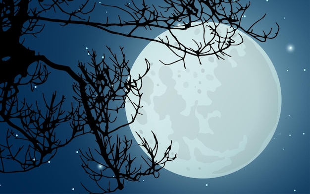 Galho de árvore e ilustração de lua cheia