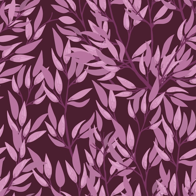 Galhos de árvores desenhados à mão sem costura padrão com folhas flores botânicas floral estilo escandinavo desenhado à mão elemento de design de arte ilustração vetorial plana