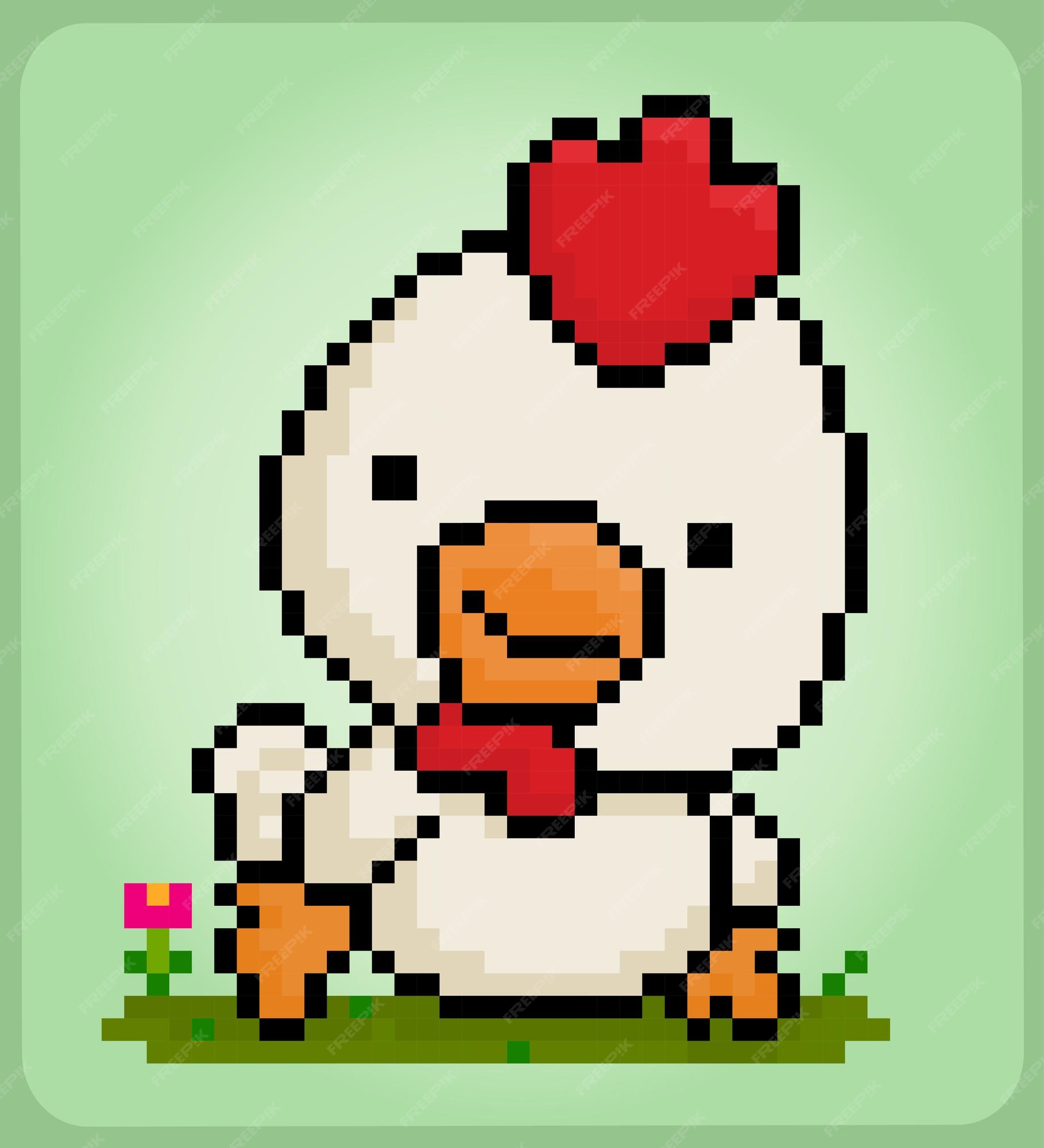 Galinha pixel art cute animal para ativos de jogos em ilustração