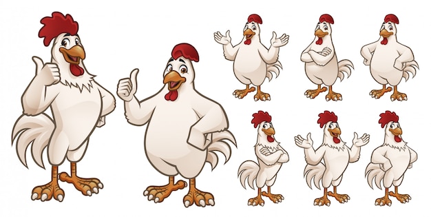 Vetor galo de desenhos animados e coleção de frango