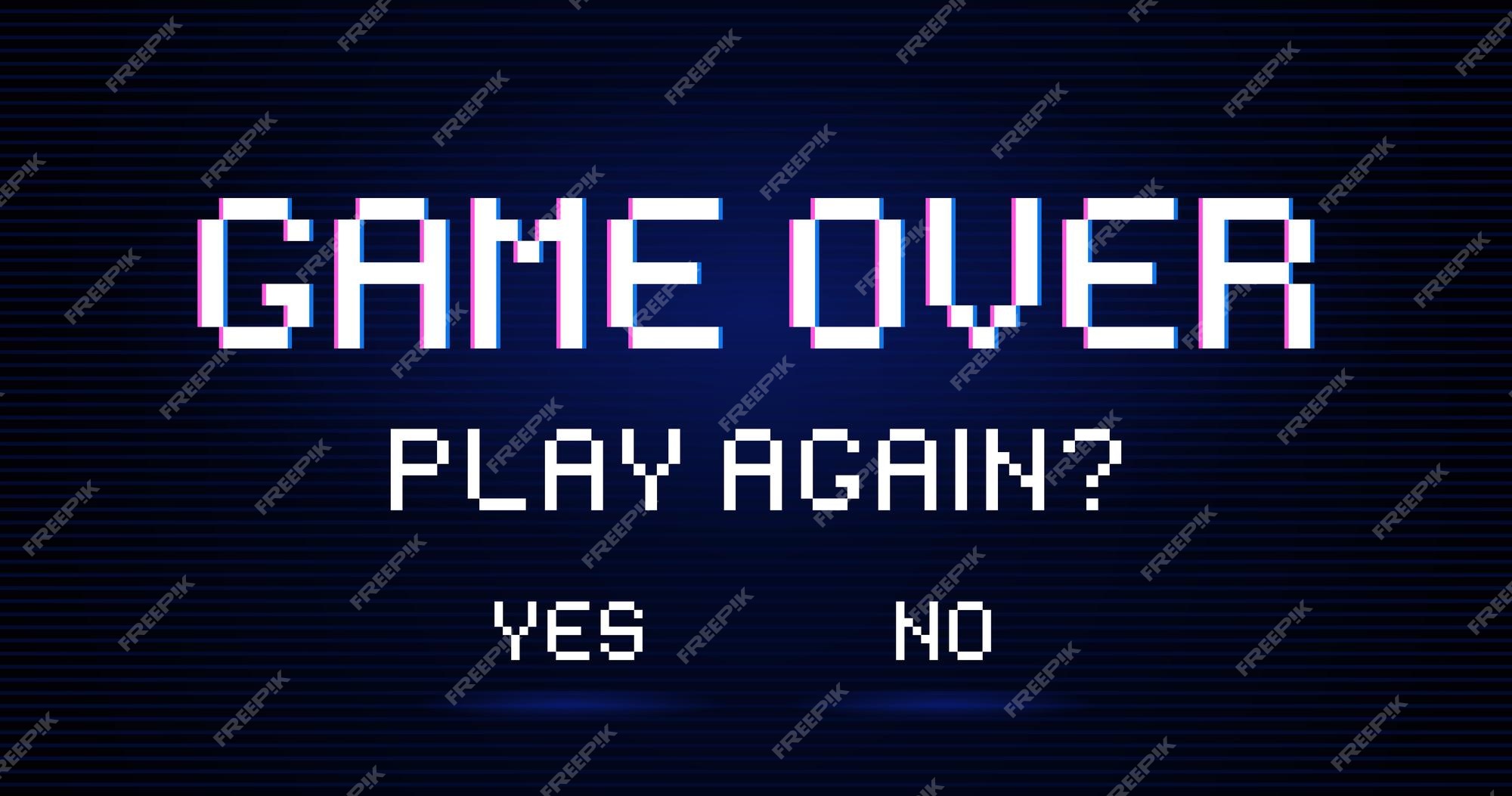 Game over inscrição solicitando que a pessoa jogue novamente com opções de  resposta sim ou não tela de jogos da moda moderna com efeito de iluminação  design de arte para controlador de