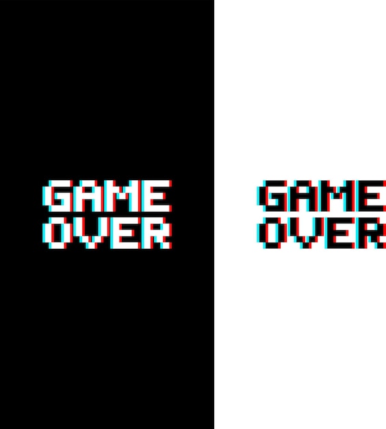 Game over pixel art para design de jogos negativo e positivo