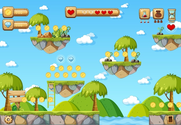 Vetor game template nature forest scene