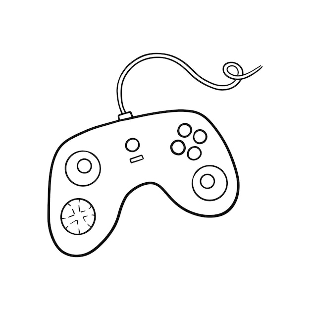 Gamepad para jogar console ou computador com coloração de desenho linear de doodle de mundo virtual de fio