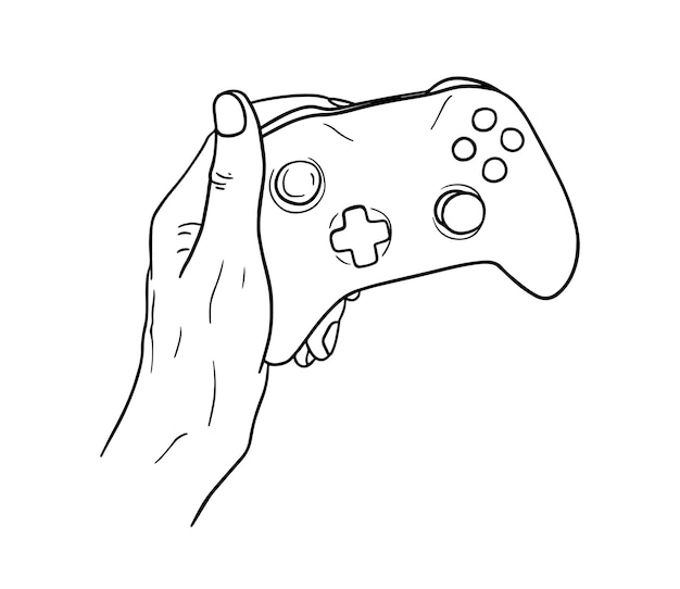 Gamepad para jogar no console na parte masculina da mão do doodle de vício em jogos de azar do corpo