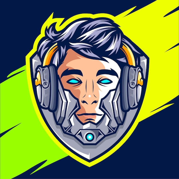 Vetor gamer cyborg 9 mascote design de logotipo esport colorido