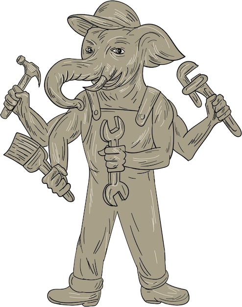 Ganesha elephant handyman ferramentas de desenho