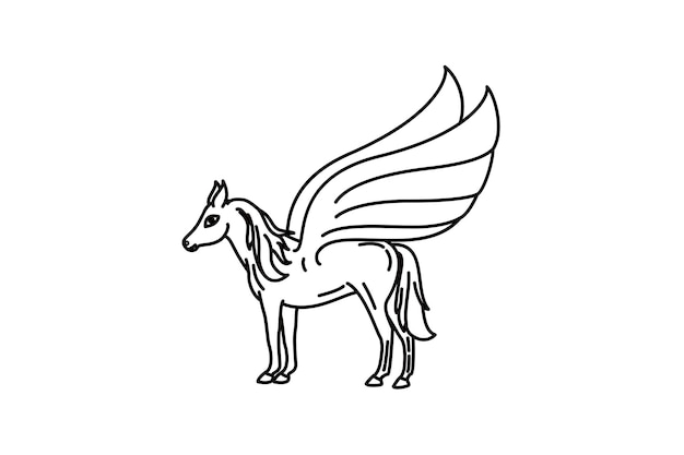 Garanhão de cavalo pegasus unicórnio com design de logotipo de arte de linha de asas