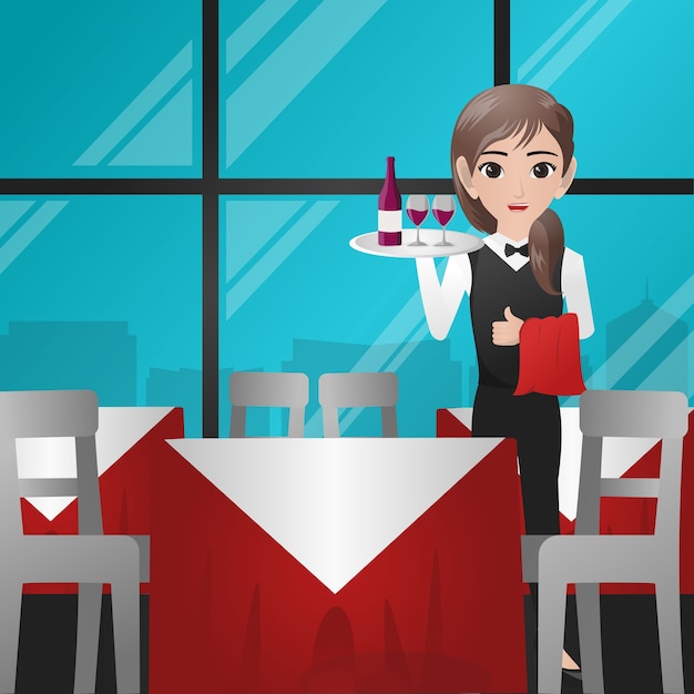 Garçom Feminino Servindo Vinho