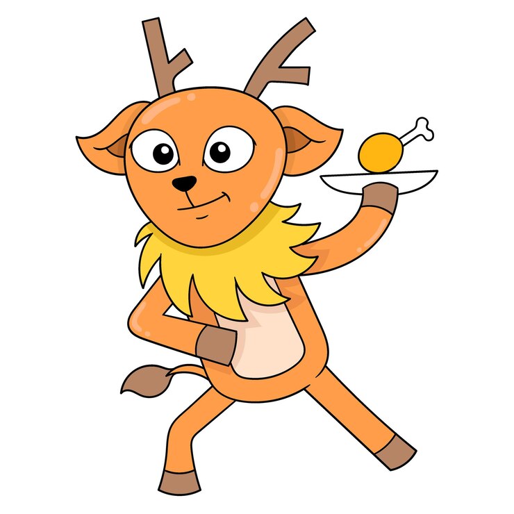 Vetor garçons de veado estão trazendo comida para servir imagem de ícone de doodle kawaii
