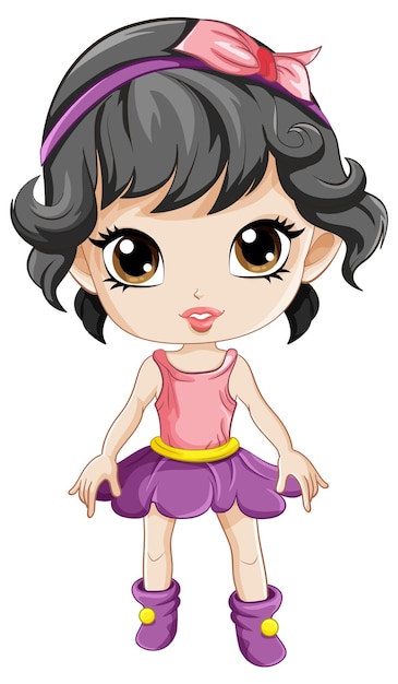 Garota adorável em personagem de desenho animado de vestido rosa