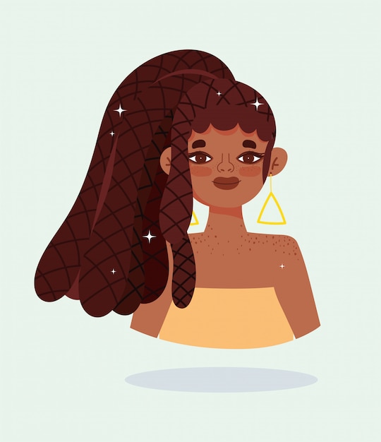 Garota afro-americana com cabelo rasta tranças personagem de desenho animado ilustração vetorial