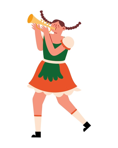 Vetor garota alemã com dirndl e trompete
