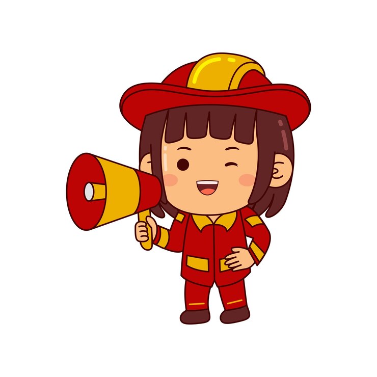 Vetor garota bombeira bonita personagem de desenho animado ilustração vetorial