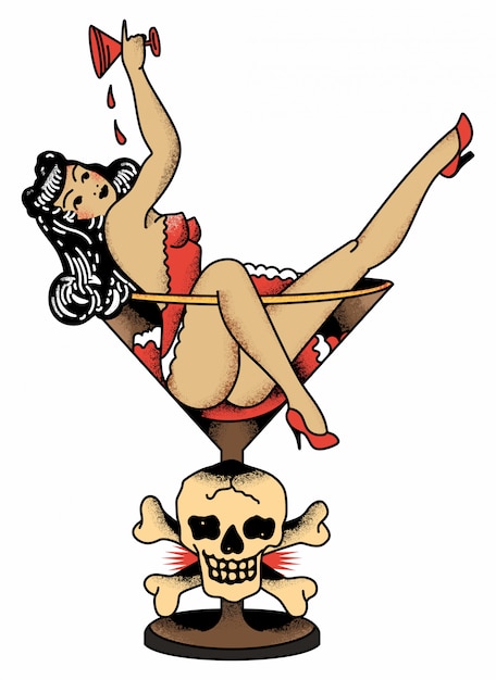 Vetor garota coctail do sailor jerry