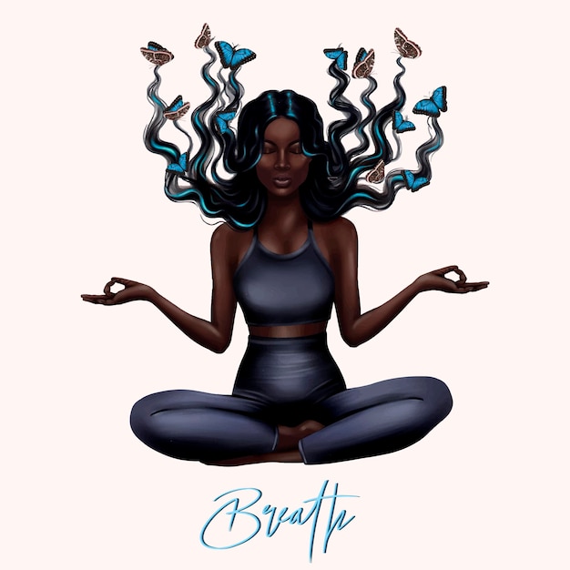 Garota da ioga, respiração. yoga de meditação, estilo de vida saudável. ilustração vetorial.