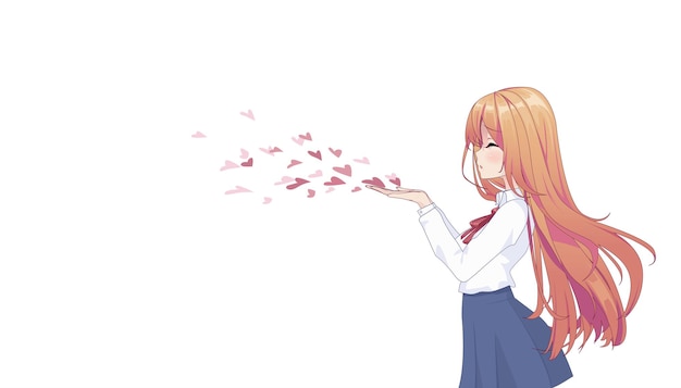 Garota de anime manga mandando um beijo isolado no branco