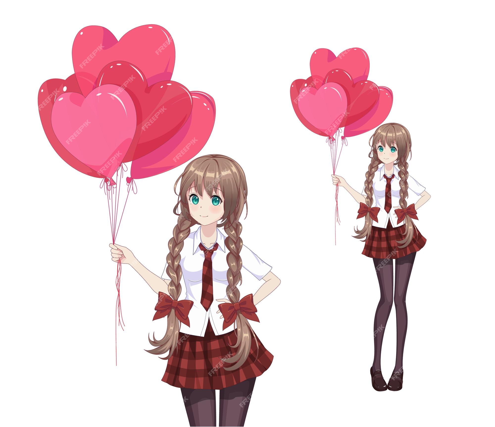 Anime Manga Girl Dá Um Beijo Na Pose Dinâmica. Balões Em Forma De Coração.  Cartão De Dia Dos Namorados. Ilustração Vetorial Ilustração do Vetor -  Ilustração de japonês, valentina: 204270057