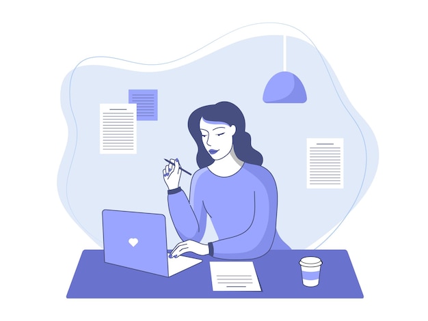 Garota de desenho animado estudando em casa educação online e aprendizagem