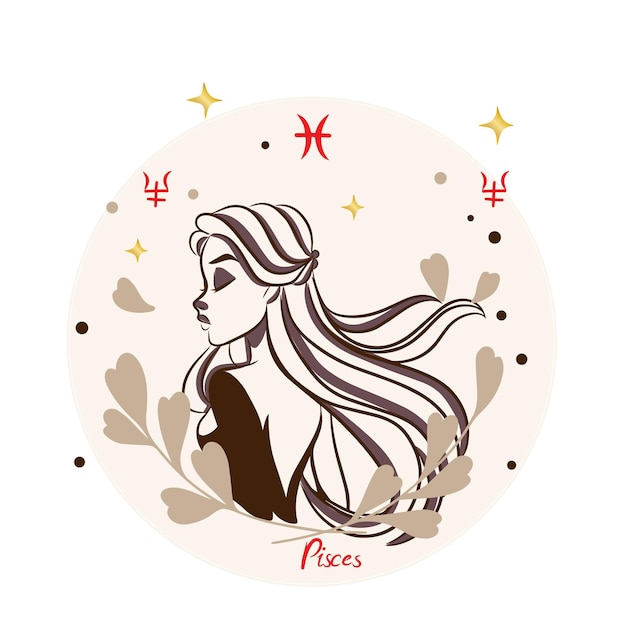 Garota de desenho animado Garatuja de decoração de signo de Peixes