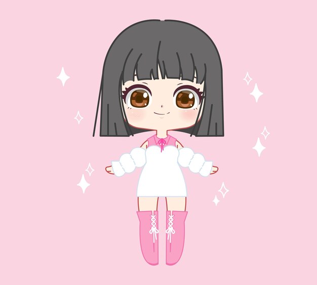 Menina Anjo Bonita Estilo Anime Fundo Branco imagem vetorial de