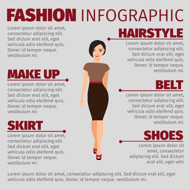 Vetor garota de modelo de infográfico moda vestido marrom