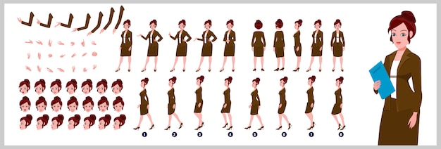 garota de negócios folha de modelo de personagem com animações de ciclo de passeio e sincronização labial