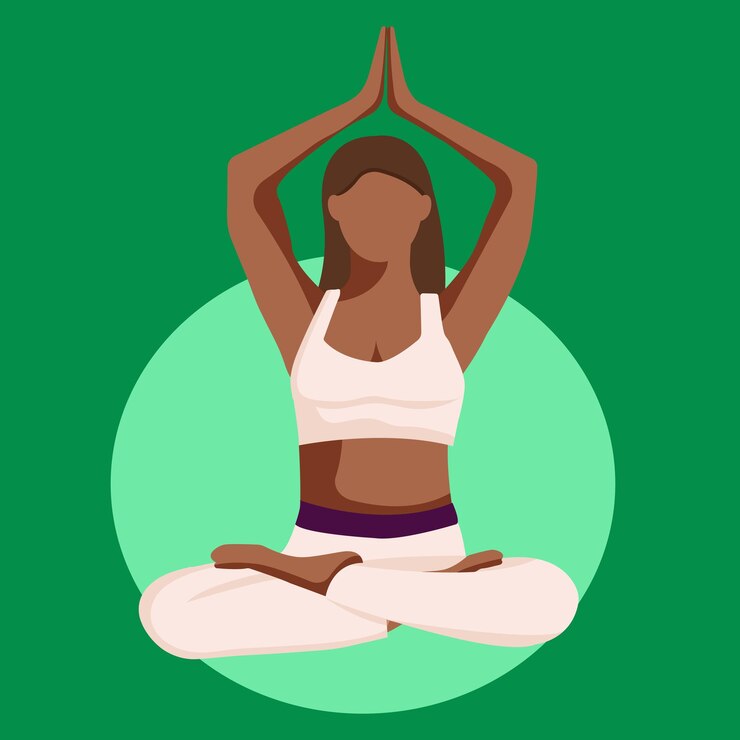 Vetor garota de pele escura na posição de lótus. yoga.