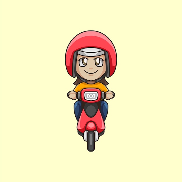 Garota dos desenhos animados, montando uma ilustração de bicicleta vespa