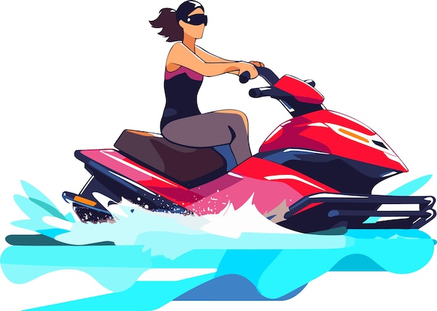 Garota esportiva joga jet ski no mar