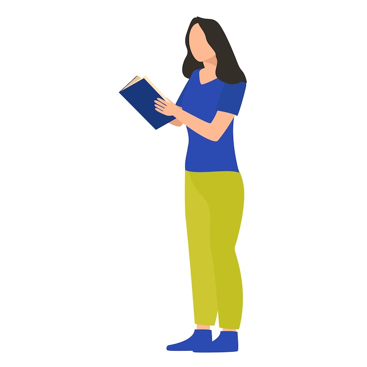 Vetor garota europeia em pé e leu um livro isolado no fundo branco. ilustração vetorial.