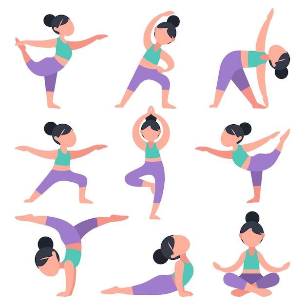 Garota fazendo ioga em diferentes poses para a saúde