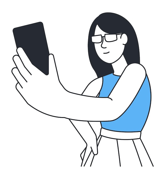 Garota fazendo selfie. jovem mulher segurando o telefone no braço esticado, isolado no fundo branco
