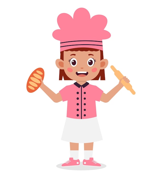 Garota feliz e fofa na ilustração de personagem de fantasia de chef