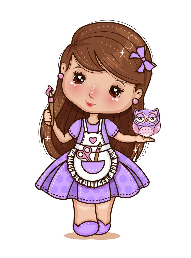Vetor garota fofa e mascote de coruja estilo chibi