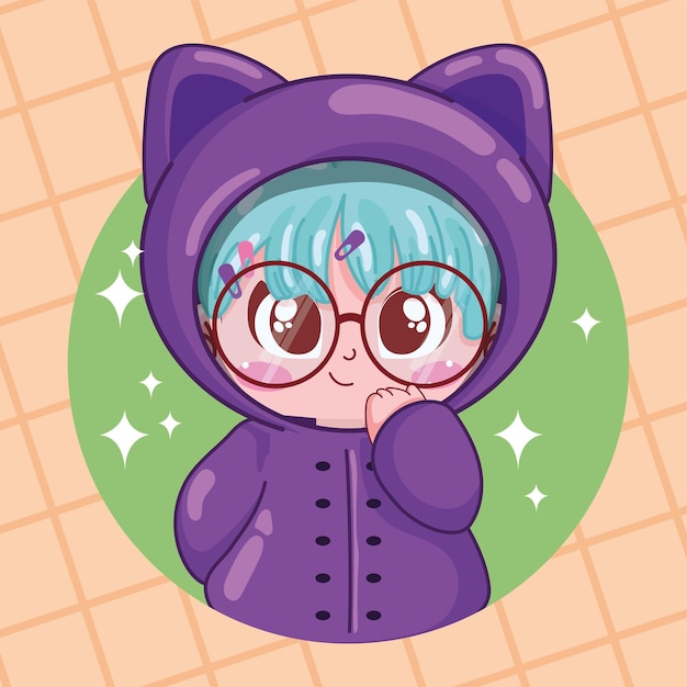 Vetor garota fofa kawaii personagem de desenho animado ilustração vetorial